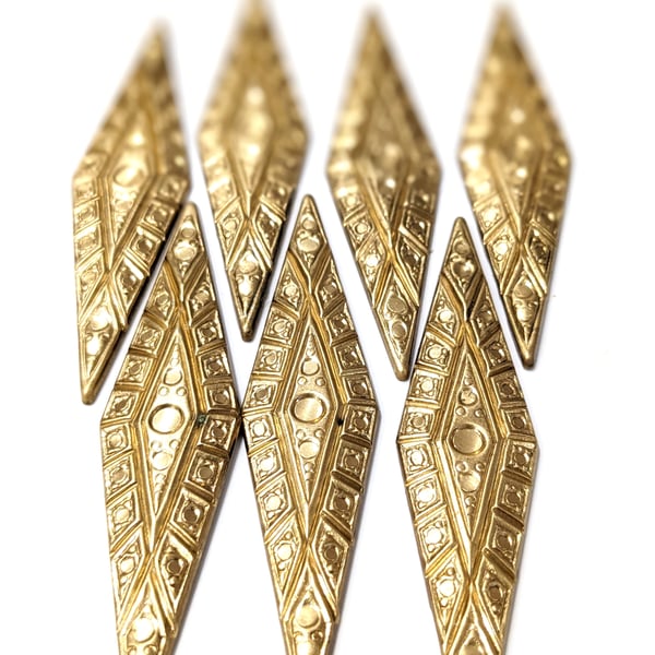  10x Triangle Brass Stampings, 73mm x 10mm with a beautiful pattern RB809