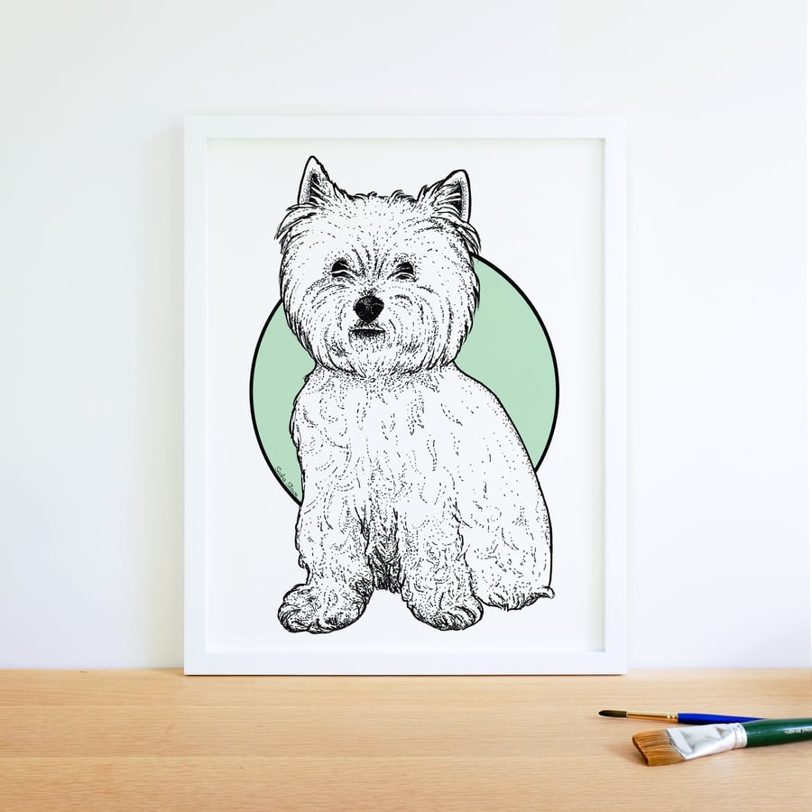 West Highland Terrier Westie illustration art print picture dog wall art