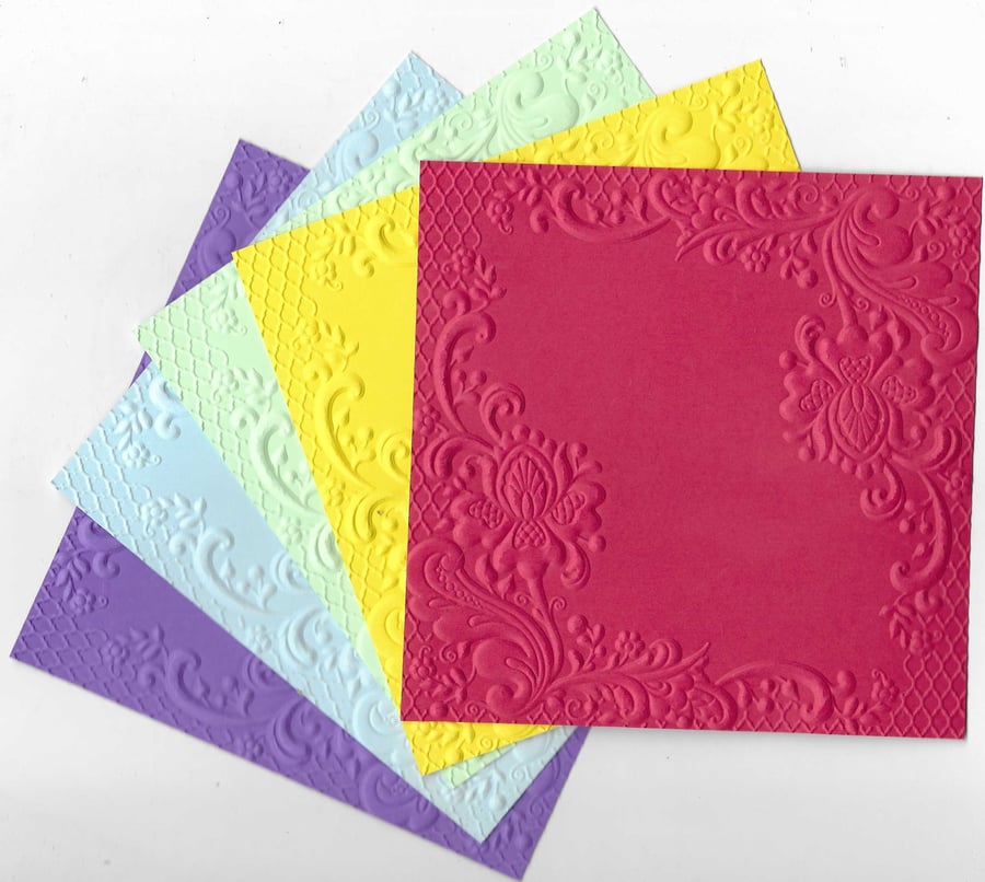 Embossed Card. 5"x5". 10 Sheets. Floral (14). Choice of Colour