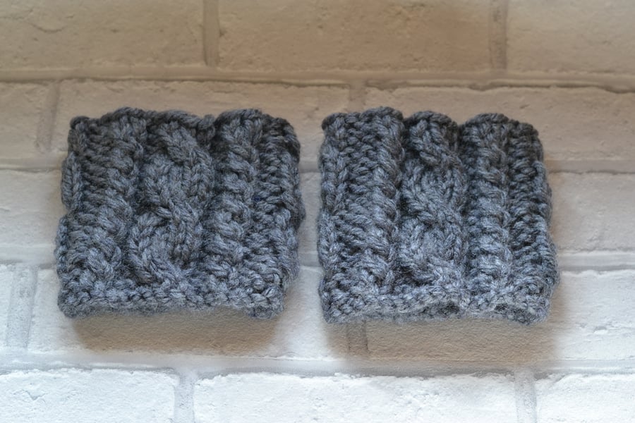  Boot Toppers Super Chunky Grey  Knitted Boot Cuffs