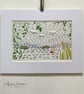 Print from Original Drawing with Hand Embroidery - Lake Windermere