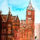 Liverpool Victoria red brick original watercolour A5
