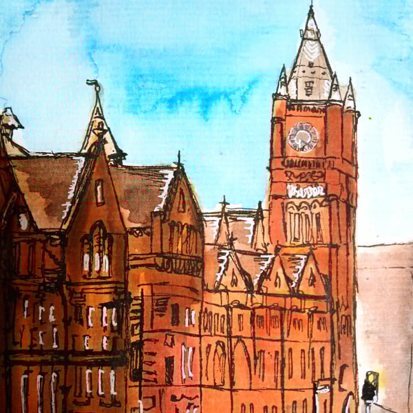Liverpool Victoria red brick original watercolour A5