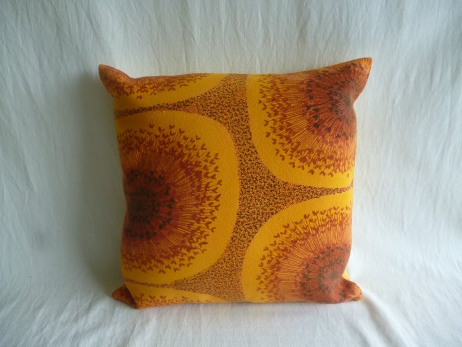1960s yellow funky barkcloth cushion cover
