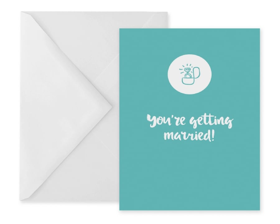 Engagement Card With Engagement Ring Illustration On A Teal Background