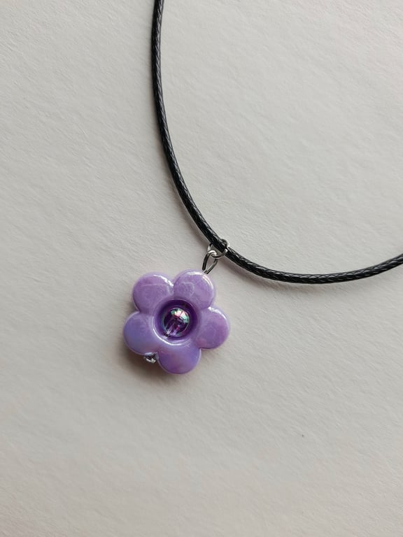 Flower pendant necklace with waxed cotton cord. Charm necklace. Gift for her.