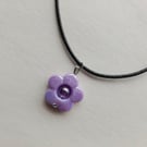 Flower pendant necklace with waxed cotton cord. Charm necklace. Gift for her.