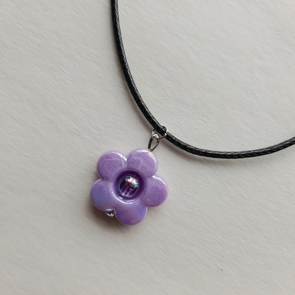 Flower pendant necklace with waxed cotton cord. Charm necklace. Gift for her.