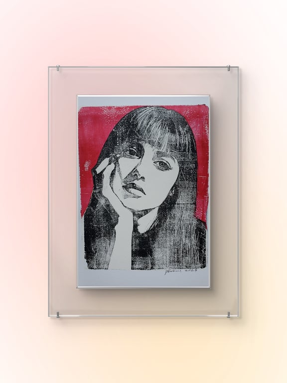 Monoprint portrait unique art Goth Handmade 