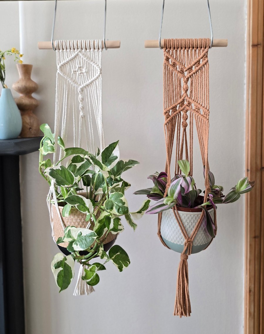 Macrame Plant hanger on a wooden dowel 