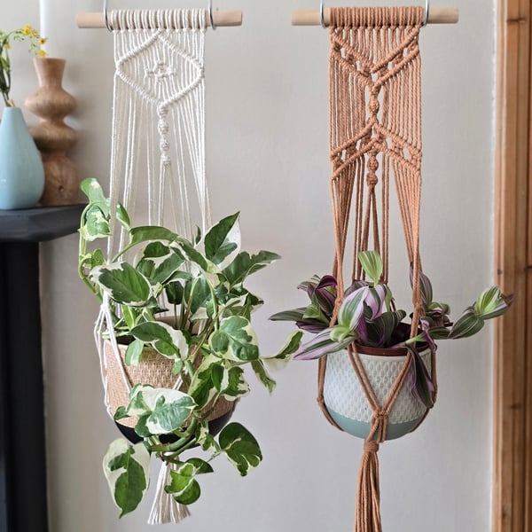 Macrame Plant hanger on a wooden dowel 
