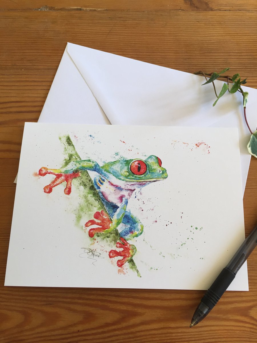 Red-Eyed Tree Frog Art Card: Watercolor Wildlife Greetings Card A5