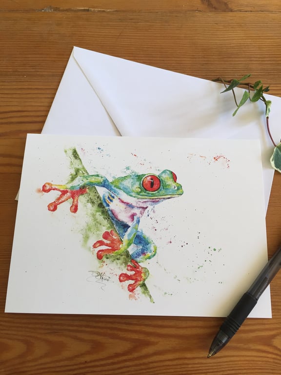 Red-Eyed Tree Frog Art Card: Watercolor Wildlife Greetings Card A5