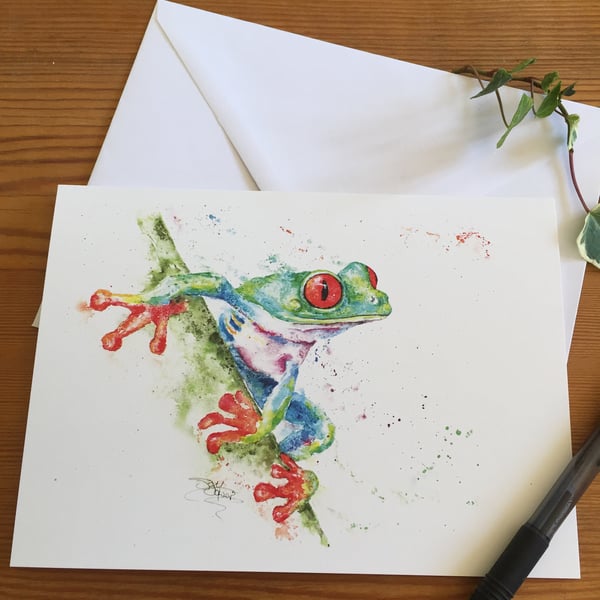 Red-Eyed Tree Frog Art Card: Watercolor Wildlife Greetings Card A5