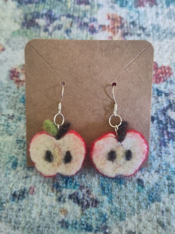 Needle-felted apple earrings