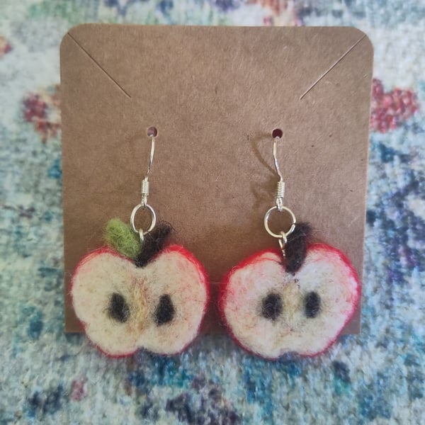 Needle-felted apple earrings