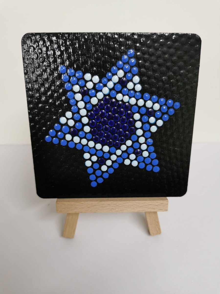 Hand painted star of David square coaster