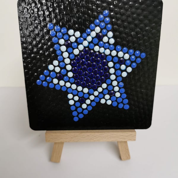 Hand painted star of David square coaster