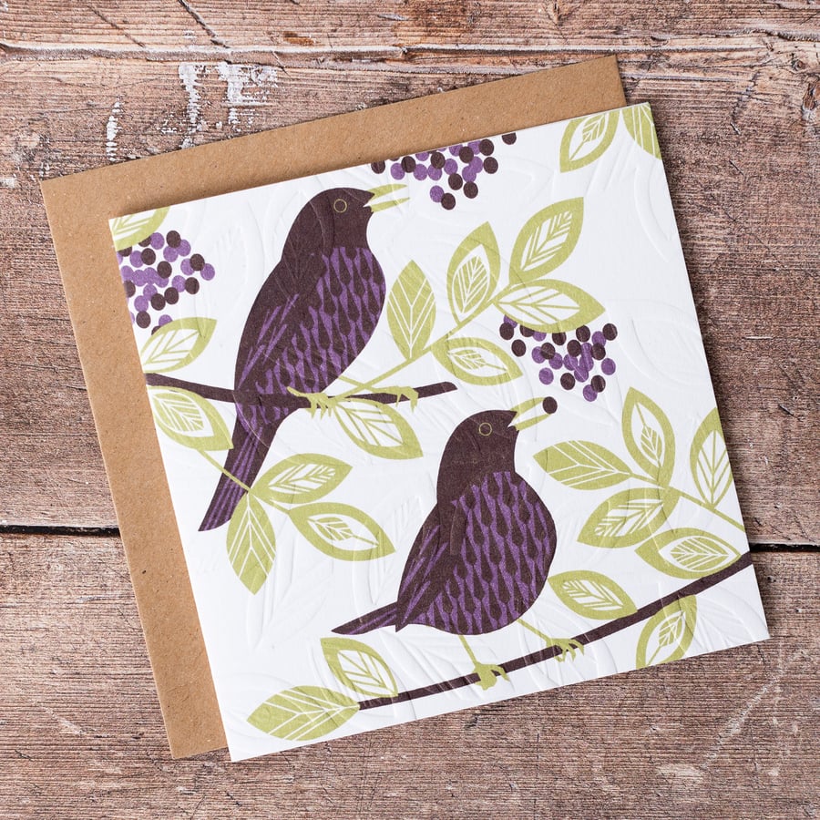 Blackbird Greeting Card Hand Embossed Single Birthday Thank You Card