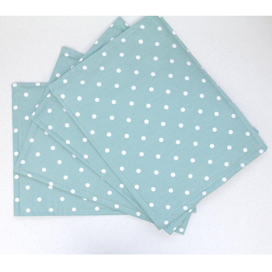 Placemats Set of 4 Polka Dots Duck Egg White Polka Dot Table Setting 16"x12"