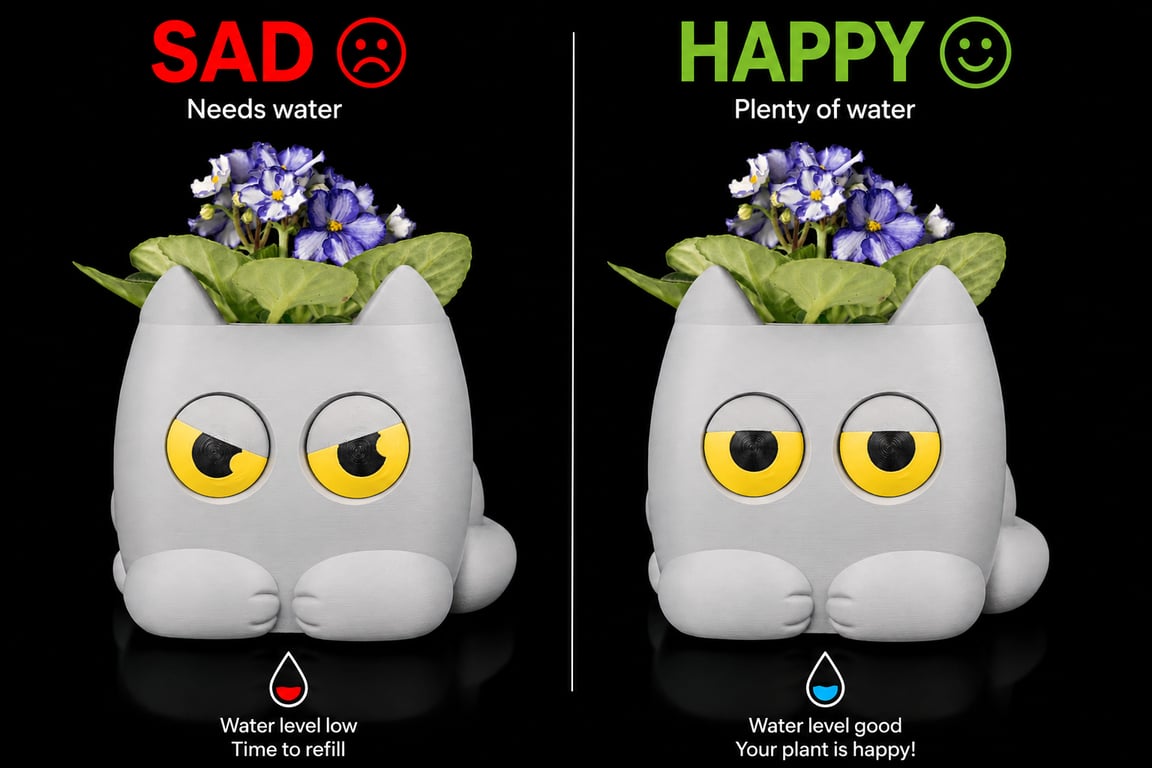 Grumpy Cat Self-Watering Planter – Cute 3D Printed Cat Flower Pot, Indoor Plant 