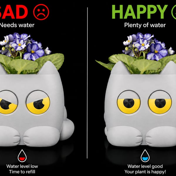 Grumpy Cat Self-Watering Planter – Cute 3D Printed Cat Flower Pot, Indoor Plant 