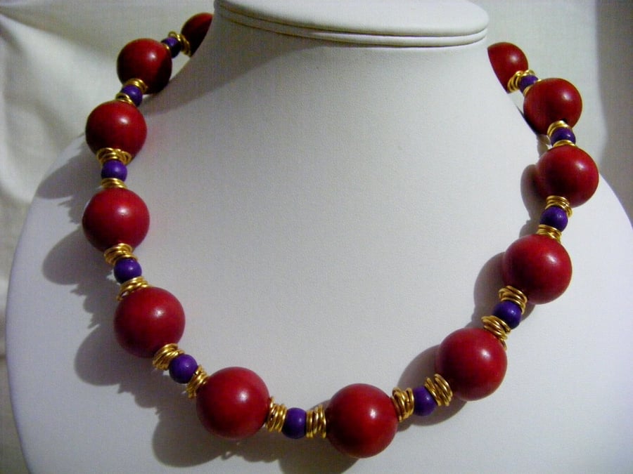 Chunky Red Wooden Necklace