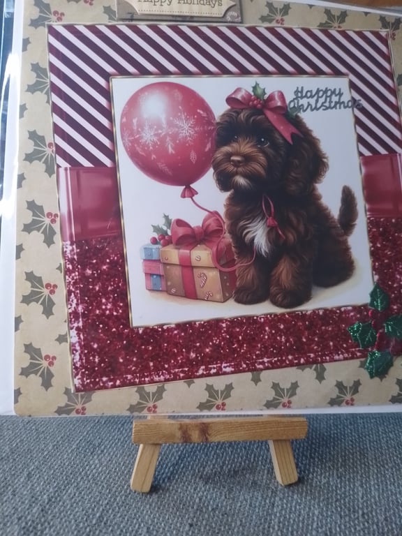 Dog with his Christmas gift large Christmas card