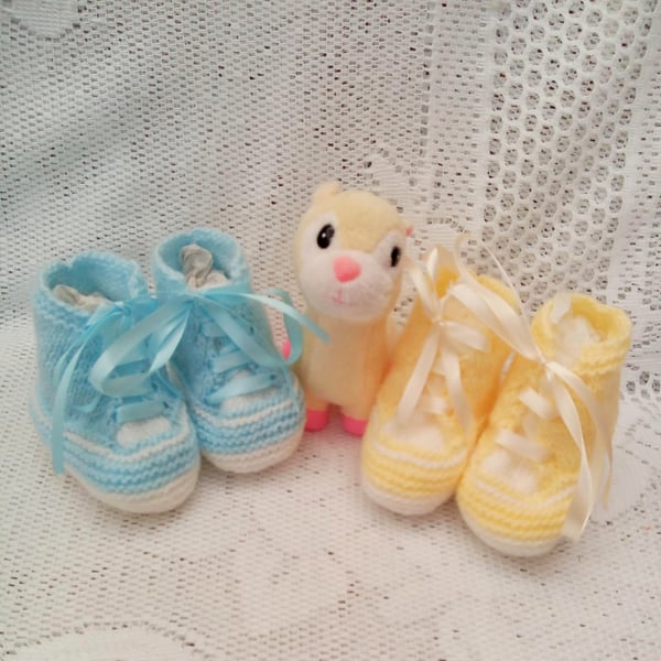 Baby's Hand Knitted Trainer Style Boots, Gift Ideas for Baby, Boots for 3-9 mths