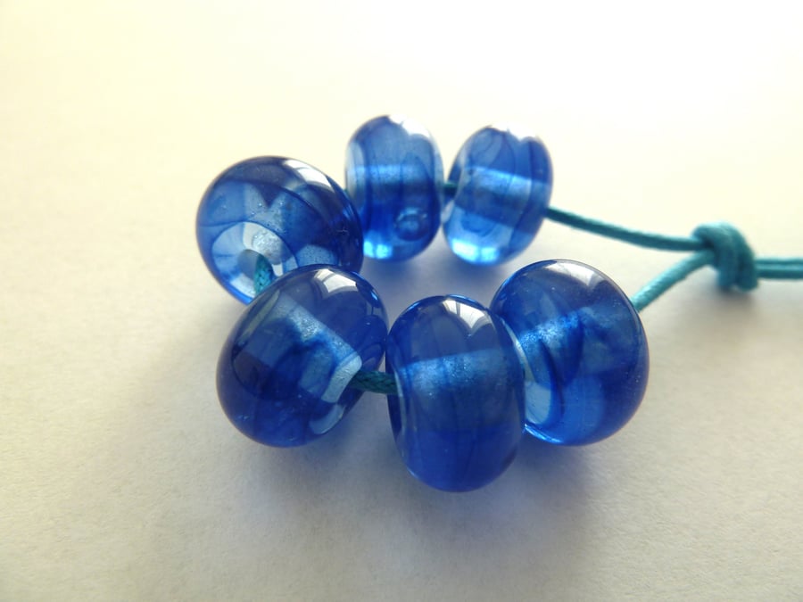blue whispy lampwork glass beads