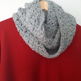 Sale Grey Crochet Infinity Scarf in Pure Wool & Alpaca Blend