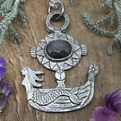 Fair Winds Mermaid Viking Ship Pendant with Grey Sapphire