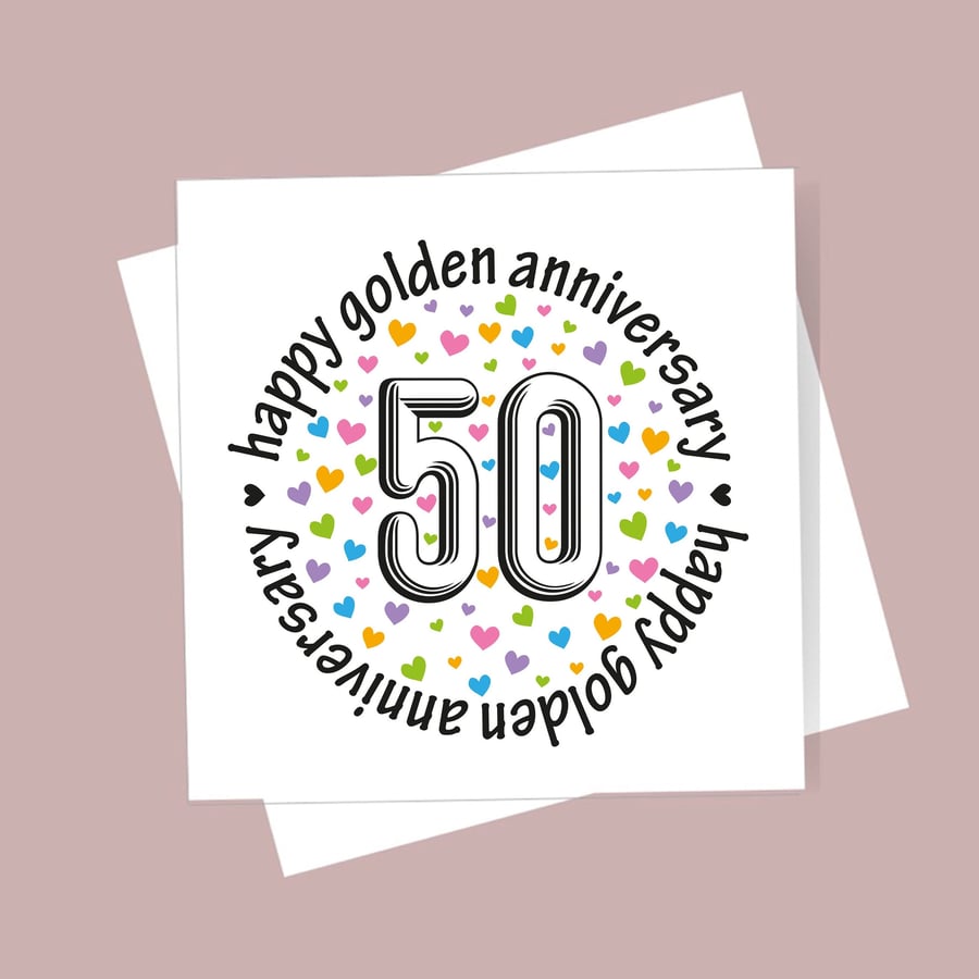 Golden Wedding Anniversary Card - 50 Years Married. Blank inside. Free delivery