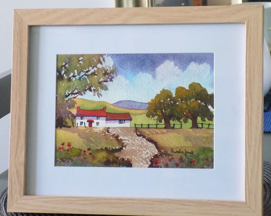 Red Roof Cottage, Brecon Beacons, Original Watercolour in 9.5 x 7.5 Frame