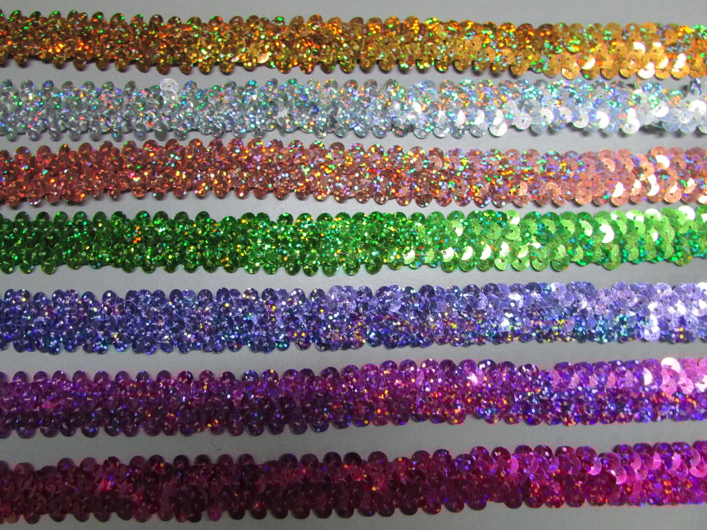 Elasticated Stretch Sequin Hologram 2cm Braid Trim Sold By The Metre