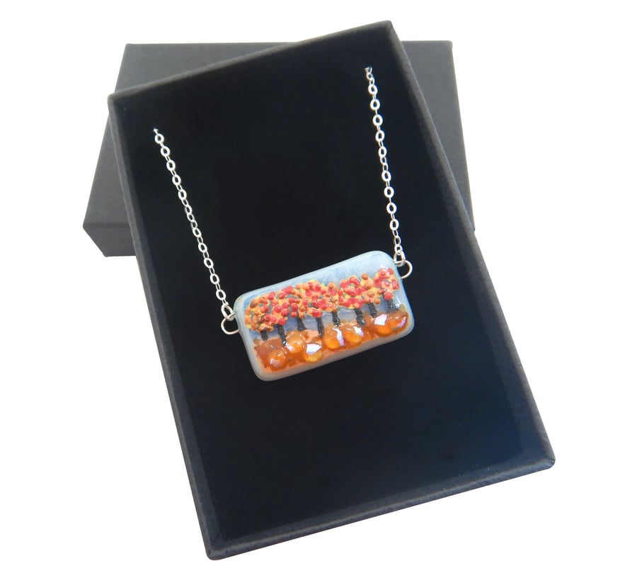 Handmade Fused Glass 'Autumn Tree' Pendant