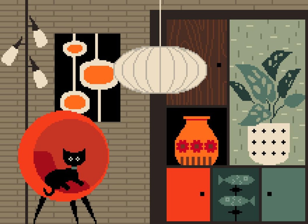 029A - Cross Stitch Mid Century Modern Lounge Cat Pattern