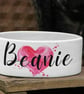 Personalised Pet Bowls Pink or Blue Heart Shape Colour Small and Large  - Image 1