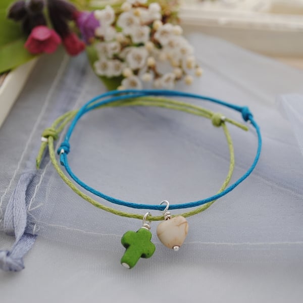 Friendship Bracelets-TWO Turquoise & Lime Set