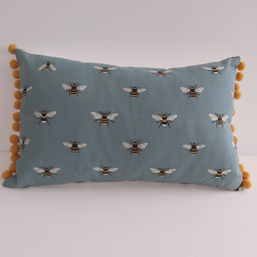 Sophie Allport Bees  Cushion with Mustard  Pom poms