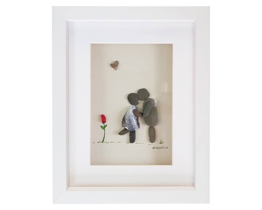The Kiss - Sea Glass And Pebble Picture - Framed Unique Handmade Art