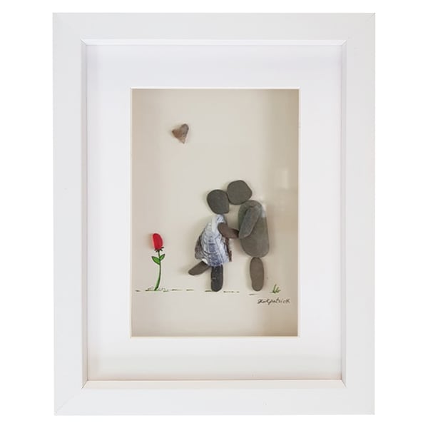 The Kiss - Sea Glass And Pebble Picture - Framed Unique Handmade Art