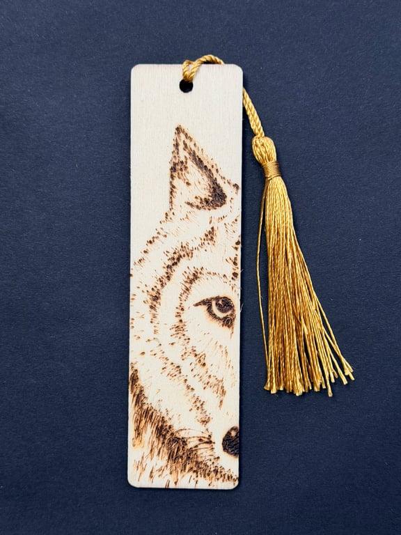 wolf pyrography wooden bookmark