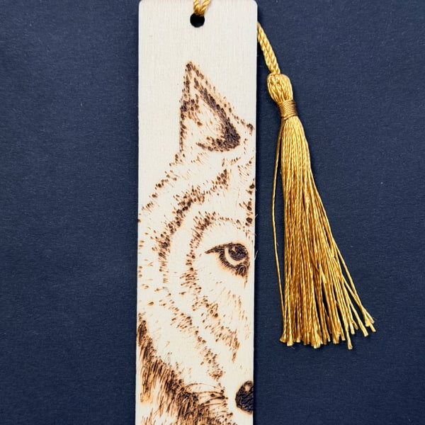 wolf pyrography wooden bookmark