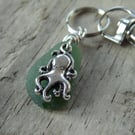 Octopus Charm Olive Green Cornish Sea Glass Keyring Bag Charm K669