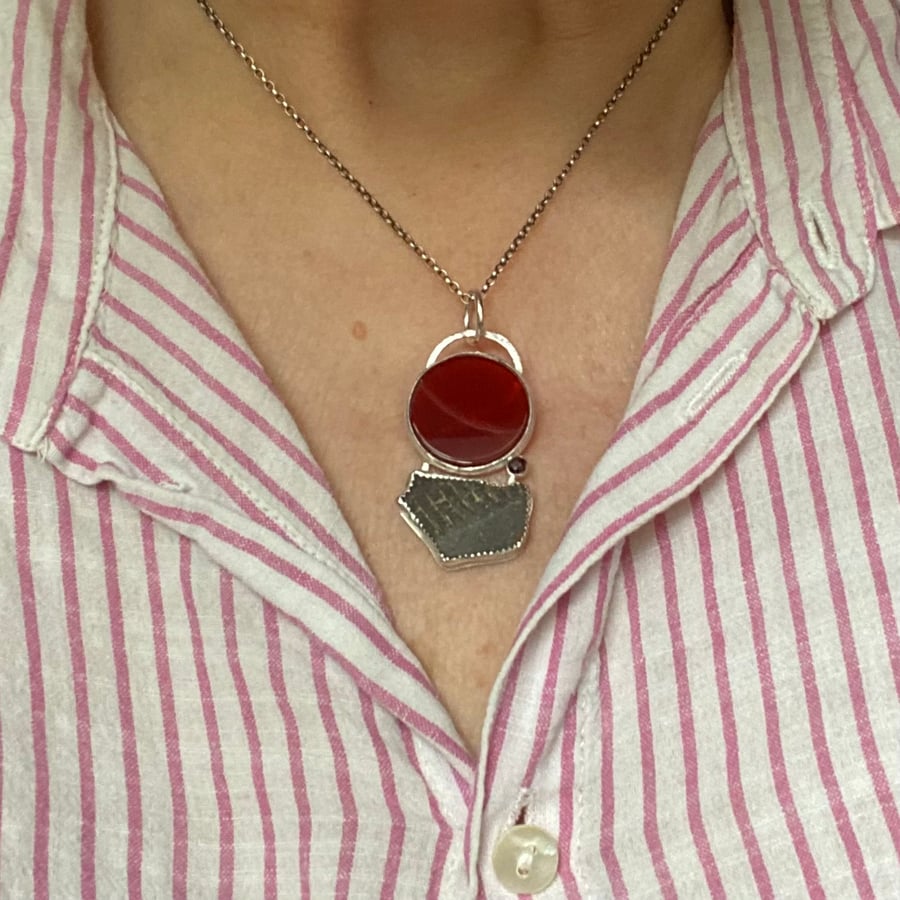Roman shard and Carnelian pendant
