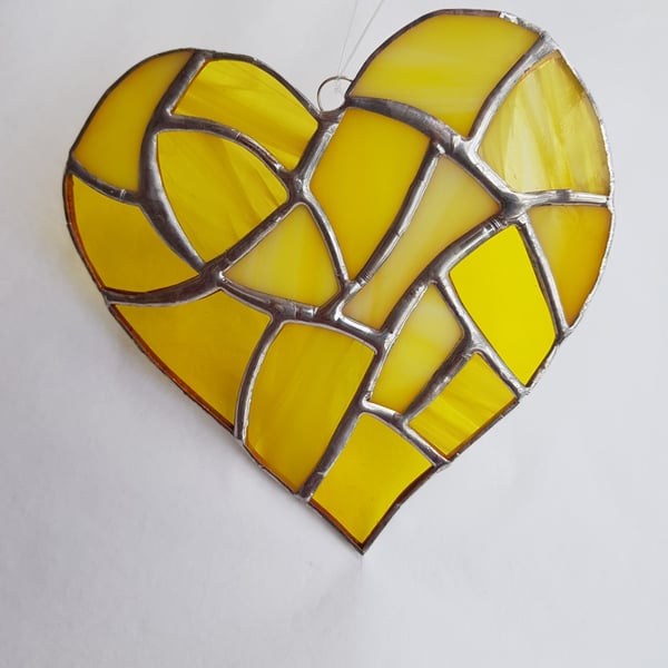 425 Stained Glass Medium Multi yellow Heart - handmade hanging decoration.