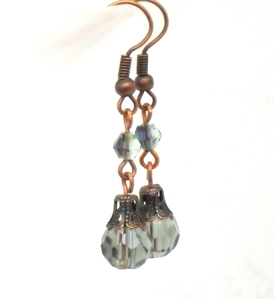 Green crystal and copper earrings 