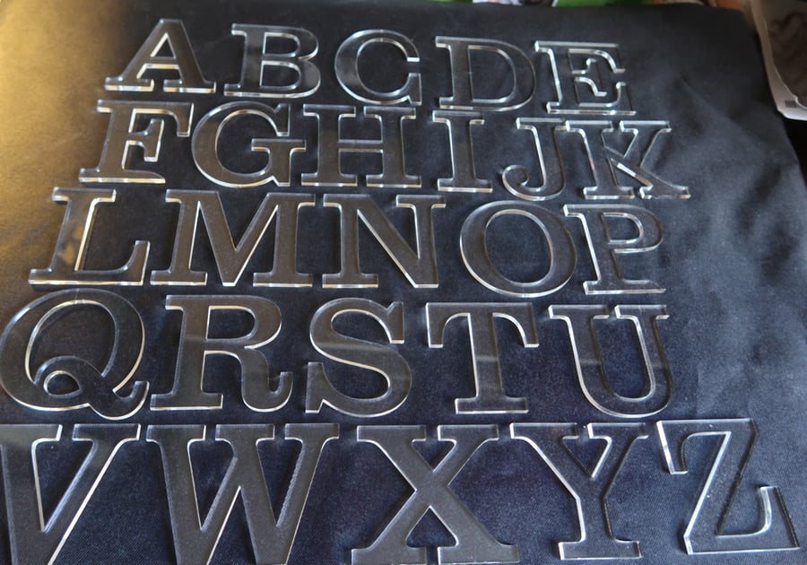 Acrylic letters and numbers,4mm clear, 75mm, free standing option