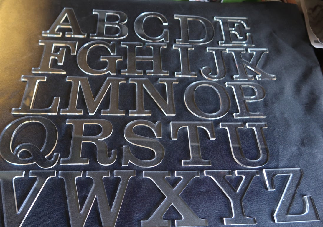 Acrylic letters and numbers,4mm clear, 75mm, free standing option